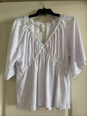 Beacon White Eyelet Surplice Knit Top
